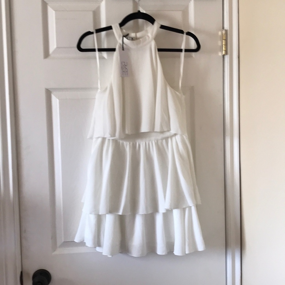 RYSE Gianna white tiered crepe dress romantic